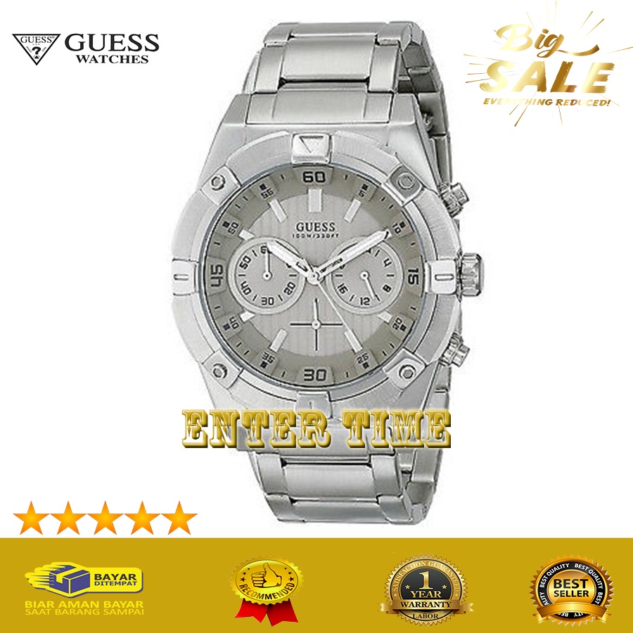 MEFA SALE  JAM TANGAN PRIA TERBARU MERK GUESS W0377G1 STAINLESS STEEL SILVER JAM TANGAN PRIA RECOMEN
