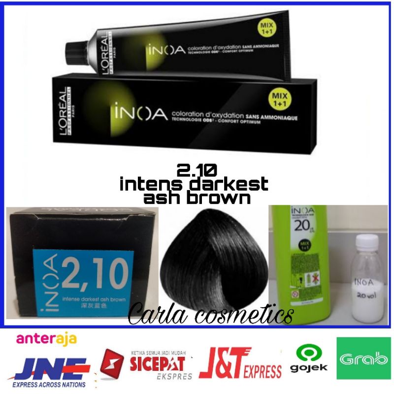 cat rambut loreal inoa 2.10 intens darkest ash brown + oxidant inoa 60ml / cat rambut Loreal inoa 2.
