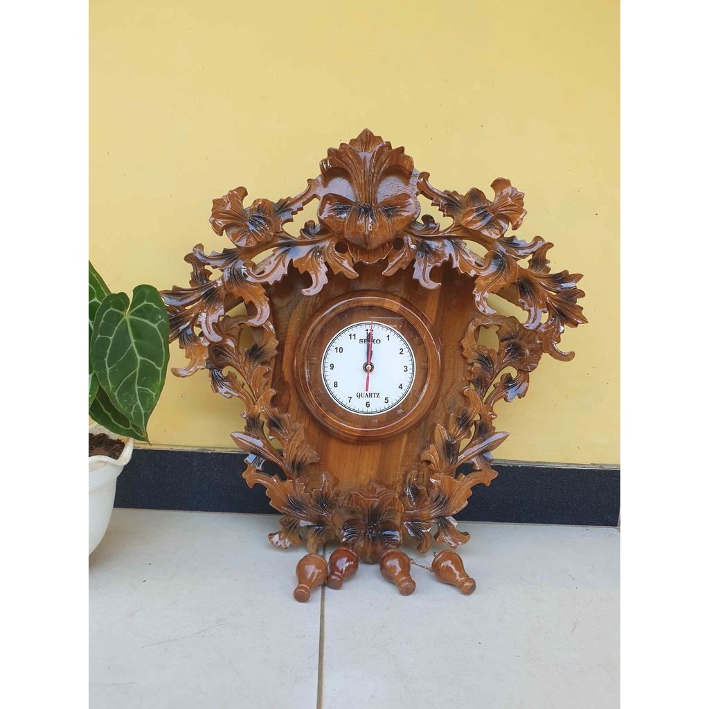 jam analog dinding mawar ukir jepara
