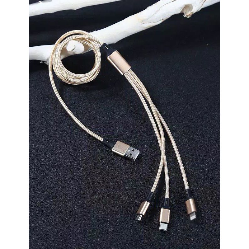 Kabel Data Charger Casan 3in1 USB To Micro TypeC lightning Cable Charging High quality