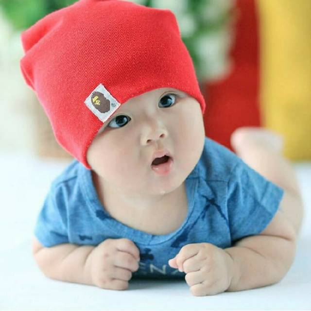 Topi kupluk bayi baby ape beany hat topi anak lucu warna polos