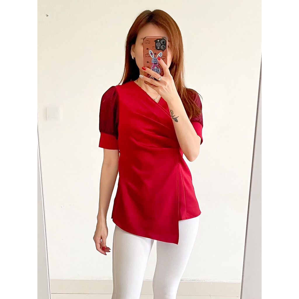 COTTONBELLS ATASAN CASUAL WANITA SCUBA KEIZA PLAID V TIED TOP (AL - B 12583)-4