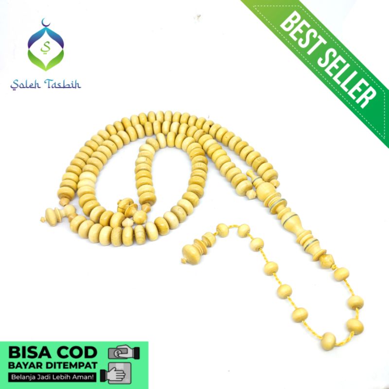 Tasbih Kemuning Gading Motif Pipih, Size 7mmx12mm/Tasbih Muslim 99 Butir/Cod