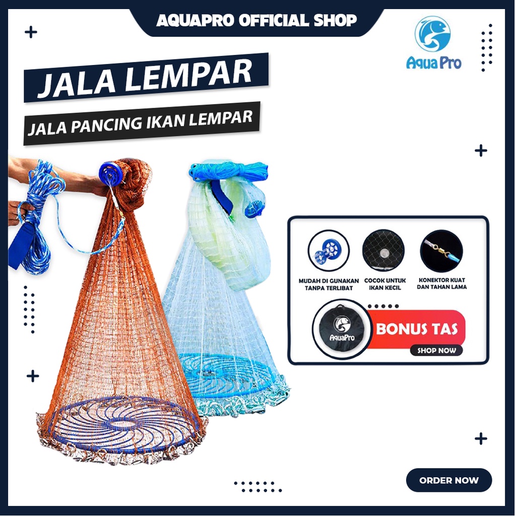 Aquapro Jala Lempar Penangkap Ikan Udang 4 Model Panjang 10m dengan Piring Bulat Terbaru &amp; Termurah