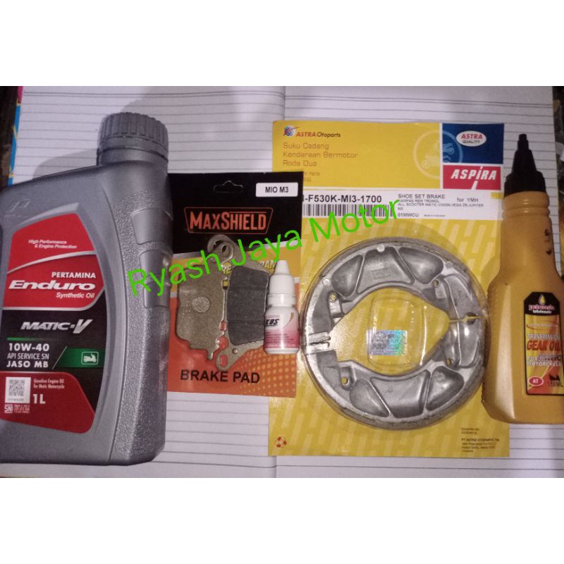 Paket Original kampas rem Murah + Oli mesin Enduro matic-G 20-40w 1liter/ Enduro matic-V 10-40w 1 liter  + Penghematan bensin TERMURAH 12ml + Oli gardan 150ml for Lexi/Aerox 155/Freego/Mio Gear/Mio S