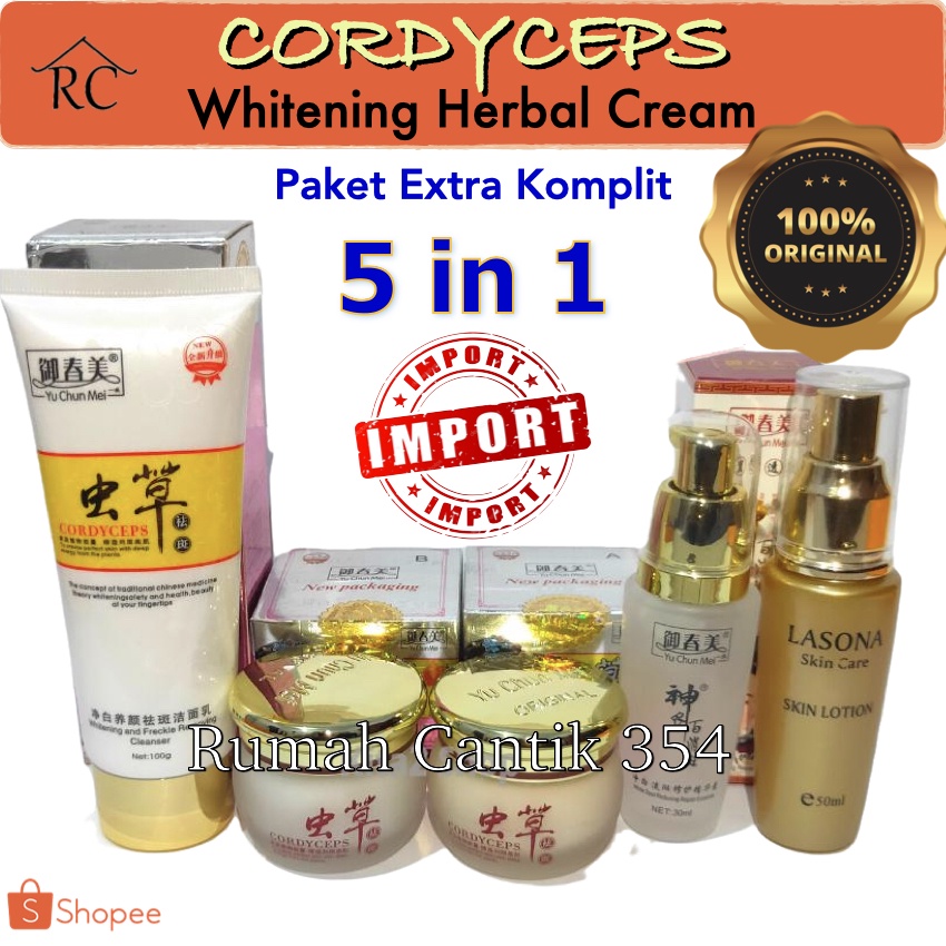 Paket Extra Super Komplit 5 Item Cordyceps Rumah Cantik 354 Paket Lengkap Yu Chun Mei Cordyceps Herbal Cream Yuchunmei Cordy