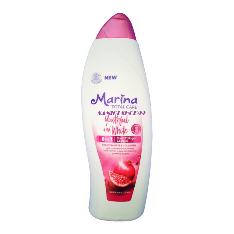 Marina hand body lotion Total Care Youthful & White Uk. 460ml tutup PINK