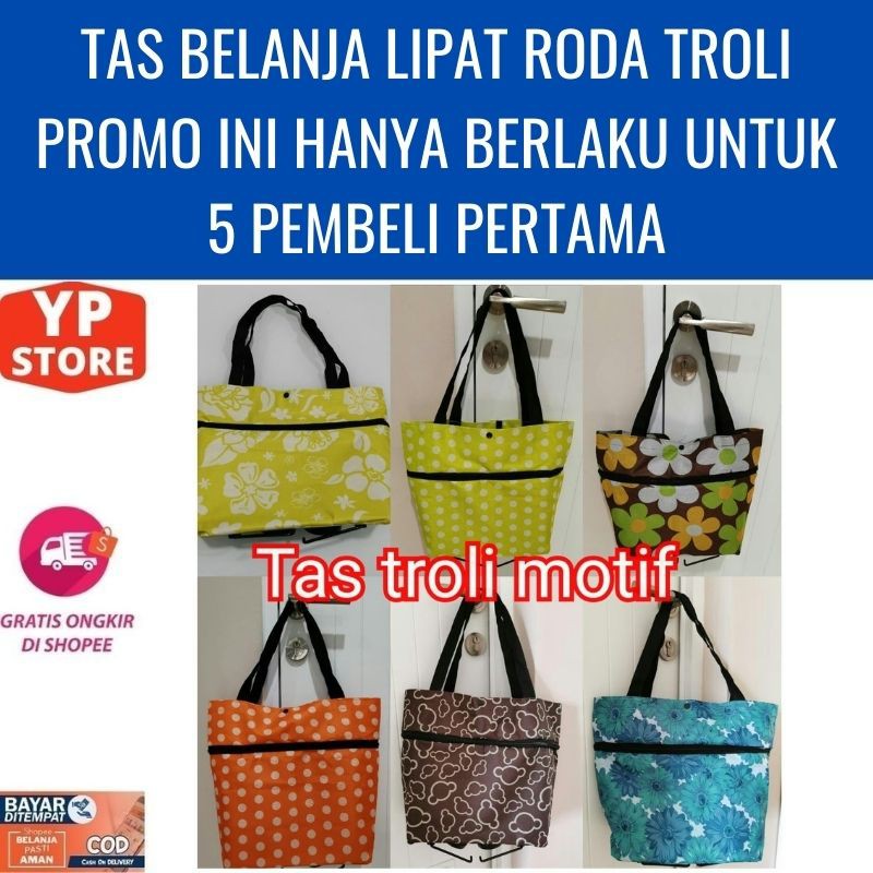 Tas Belanja Lipat Roda Troli New Motif Polkadot