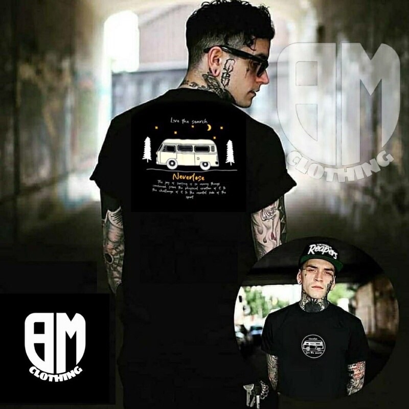 BAJU KAOS T SHIRT ATASAN DISTRO PRIA WANITA SURFING SURF SKATE GAMBAR MOBIL BELAKANG MURAH HITAM XL