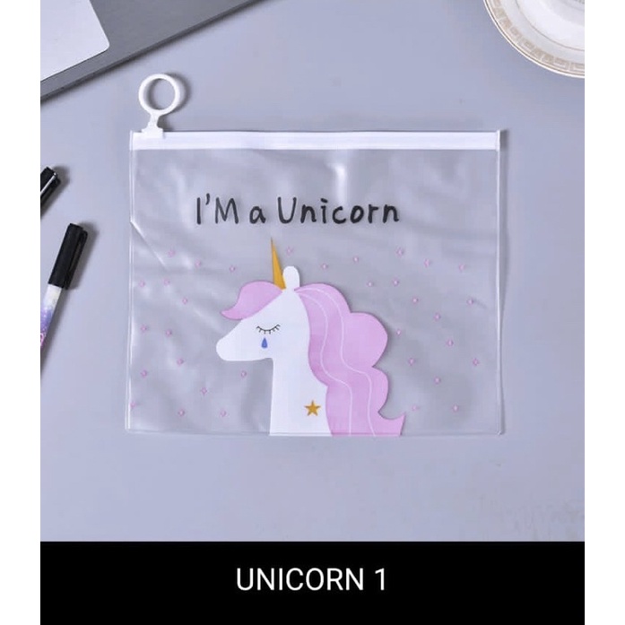 (COD) Pouch kosmetik transparan Motif Unicorn dan Pink panter Tas kosmetik Karakter lucu