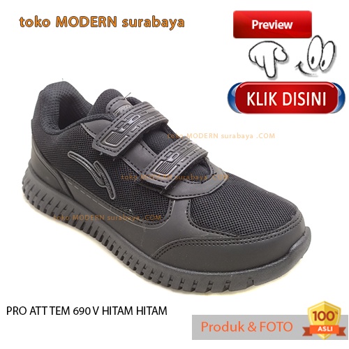 Sepatu anak sekolah sepatu sneaker velcro PRO ATT TEM 690 V HITAM HITAM
