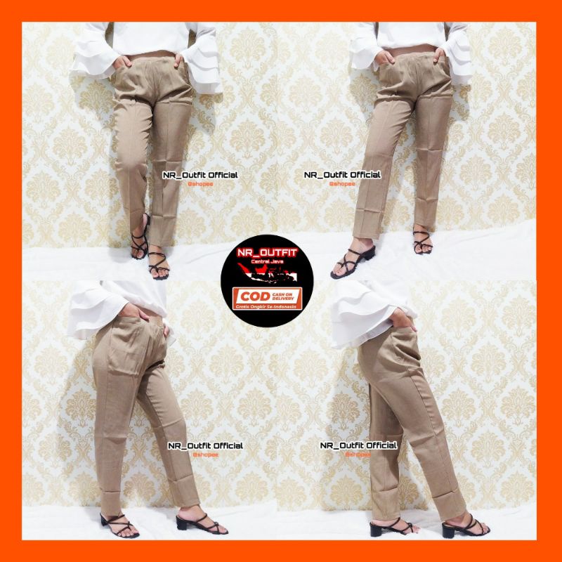 Celana Kantor Wanita Jumbo Full pinggang karet High Quality Bahan Formal Big Size