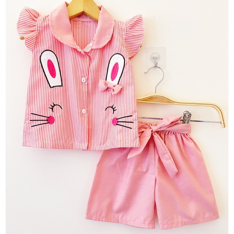 KEMEJA BUNNY SET Baju Setelan Pergi Lucu Fashion Anak Bayi Perempuan Cewek Terlaris Lucu murah Ricy SET