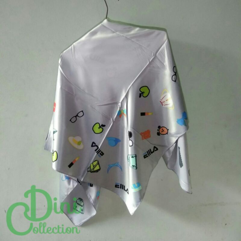Jilbab satin segi empat velvet motif