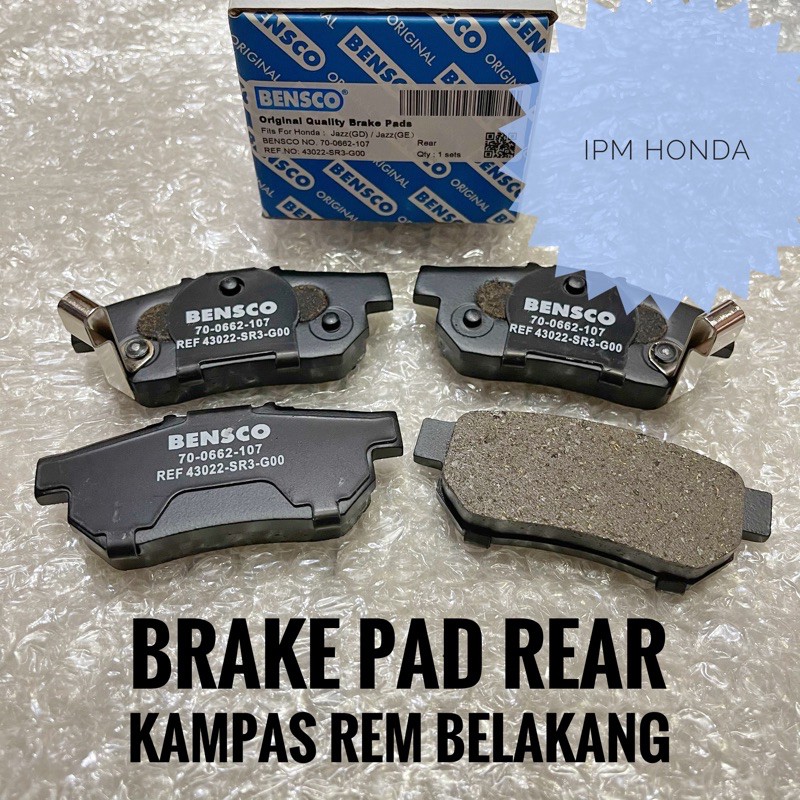 43022 SR3 Bensco Brake Pad Disc Kampas Rem Belakang Honda Jazz GD3 VTEC 2003-2008 S RS GE8 2009-2013 City Z 1999-2002 GD8 2003-2008 GM2 2009-2013 Civic Genio Estillo 1992-1995 Ferio 1996-2000