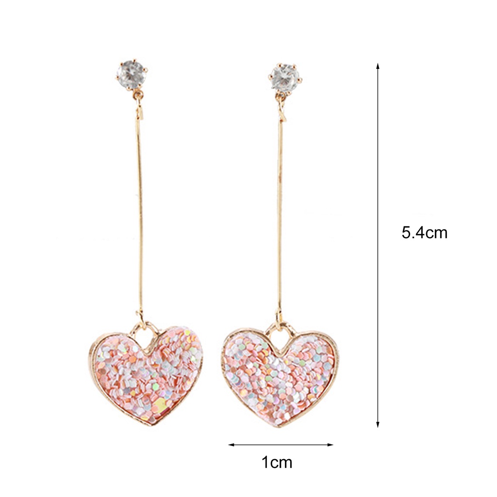 Hu Hu Hu Hu Hu Alat Bantu Pasang Kacamata♡ 1 Pasang Anting Stud Panjang Bentuk Hati Aksen Payet Bahan Alloy Untuk Hari Valentine