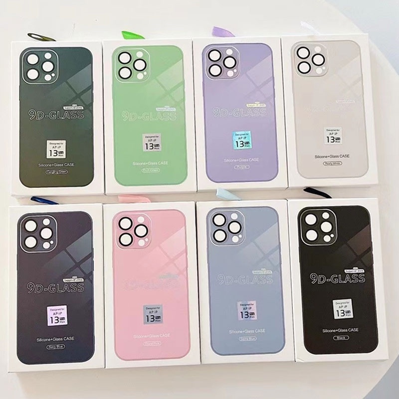 Hard Case Bahan Kaca Glossy Dengan Lensa Film Untuk iPhone 14 14Pro 14Plus 13 Pro MAX