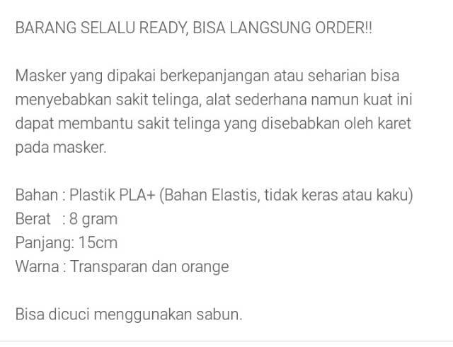 Pengait Masker Hijab Konektor Penyambung Masker Pereda Sakit Telinga Bahan Plastik Elastis