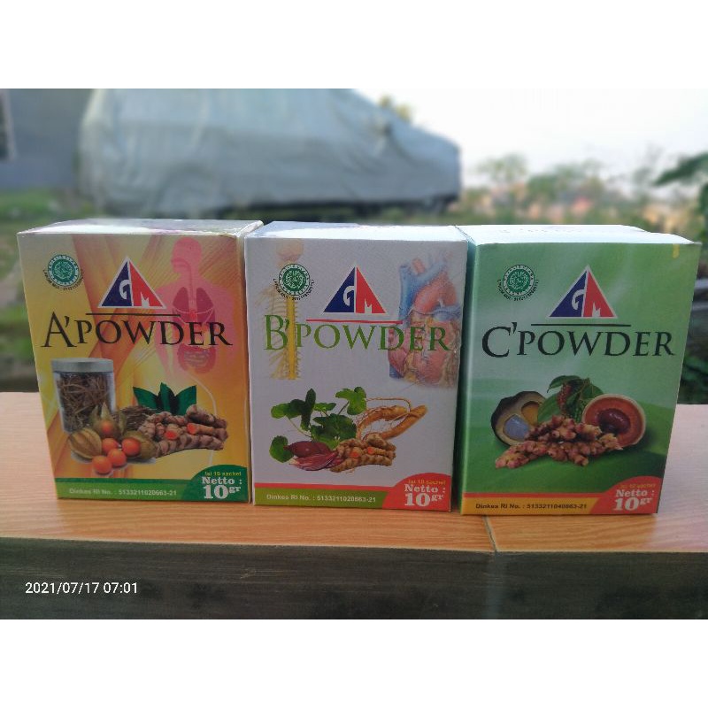 

Paket Herbal ABC POWDER Gusmus Terapi (Bisa A Powder saja / B Powder Saja / C Powder saja)
