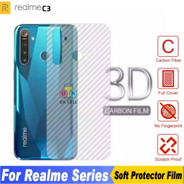 REALME C3 Back Skin Carbon 3D - Garskin Karbon Fiber Realme C3 Sticker Pelindung Belakang Hp Premium