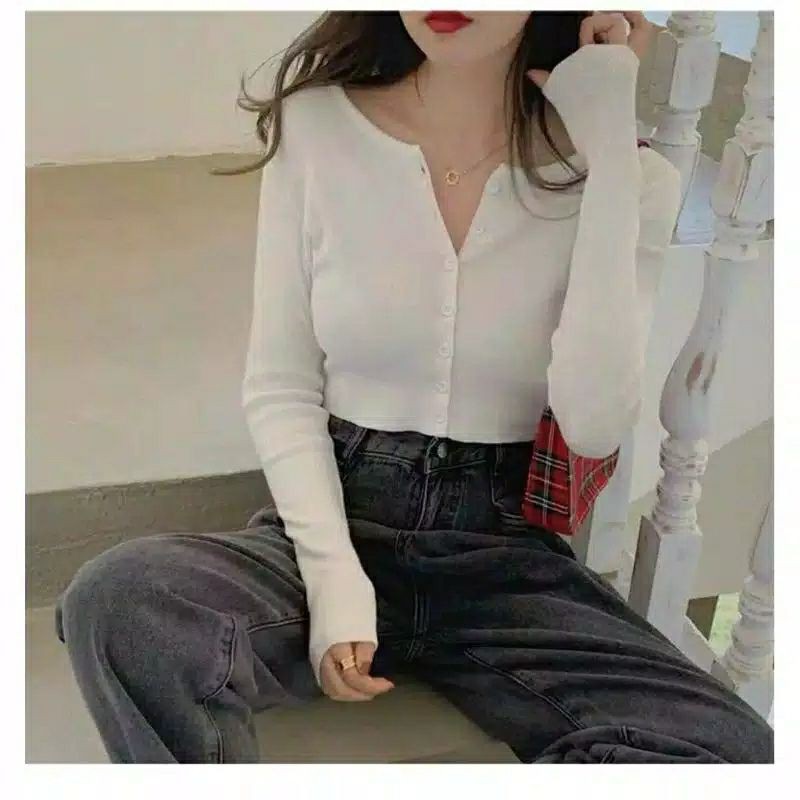 BAILEY CARDI RAJUT / ANGEL BOTON SKIRT / KARDIGAN CROP TOP-Putih