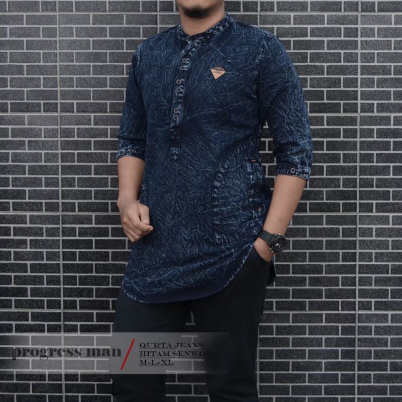 BAJU KOKO KURTA PRIA JEANS PREMIUM ORIGINAL PROGRESSMAN MURAH