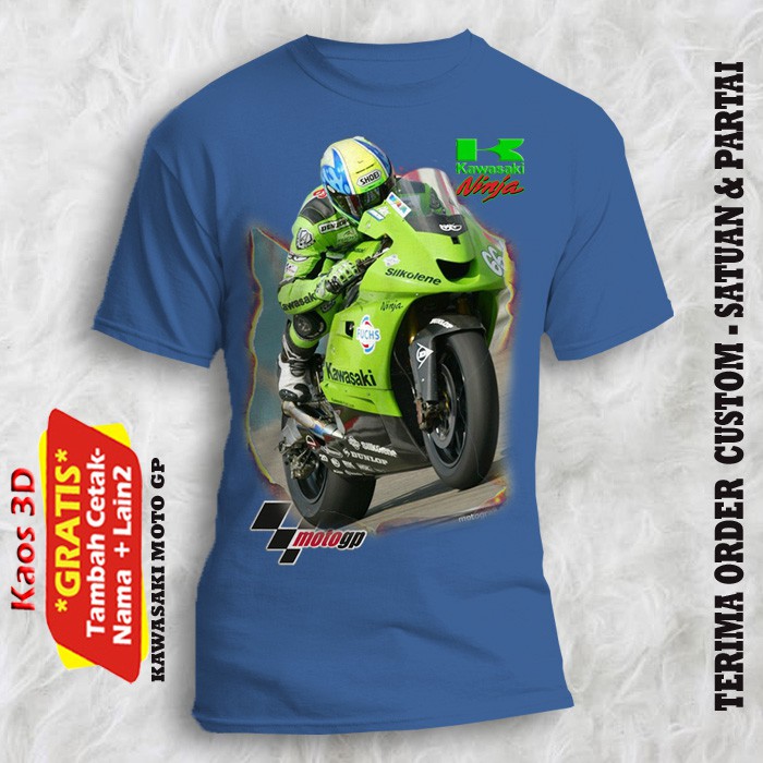Kaos Gambar Motor Kawasaki NInja Moto GP size anak dan dewasa - gratis cetak tulisan