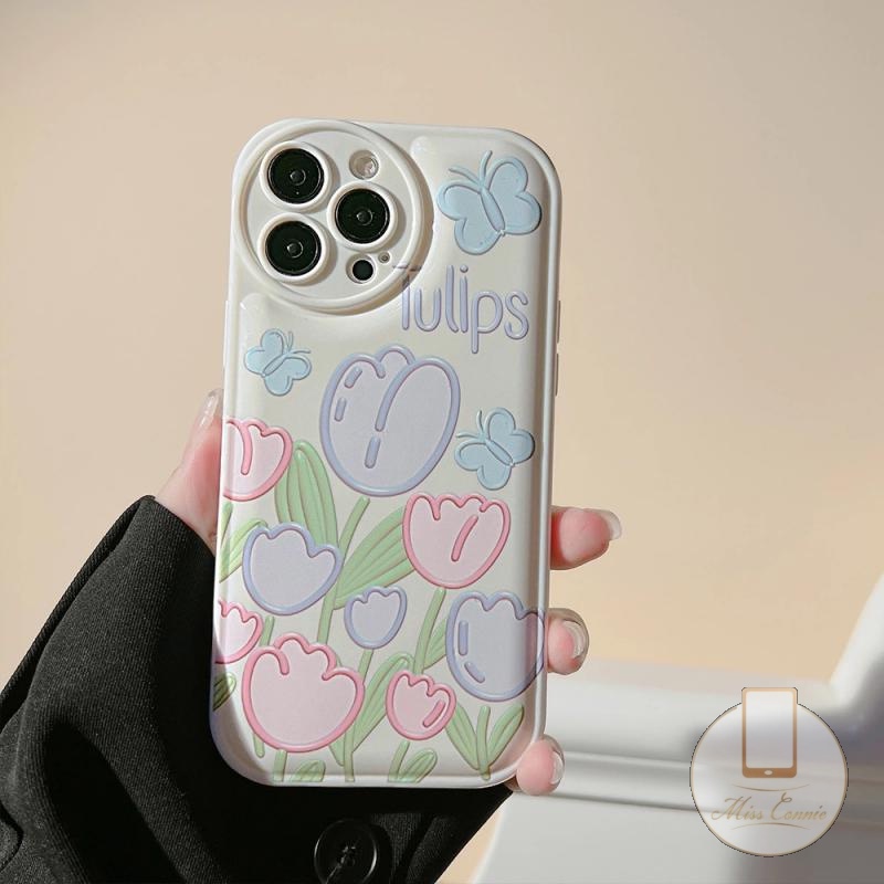 Soft Case TPU Motif Bunga Tulip Kupu-Kupu Untuk IPhone XR 7Plus 8Plus 6 6s Plus 11 12 13 Pro MAX X XS MAX 7 8 SE 2020