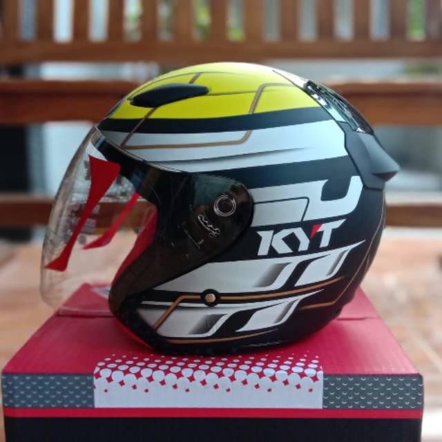 Helm KYT DJ Maru Seri 13 Black Matt Yellow Gold Half face Kuning Murah