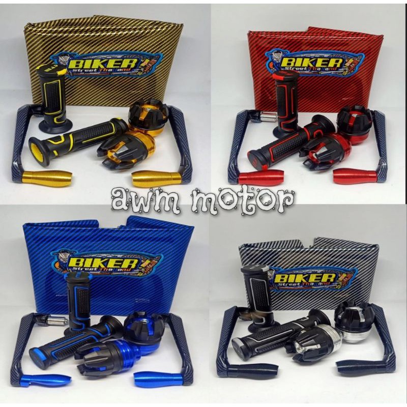 Kulit jok carbon + Proguard sabit + jalu as roda +handgrip BAD Garis NEW 1paket isi 4macam universal