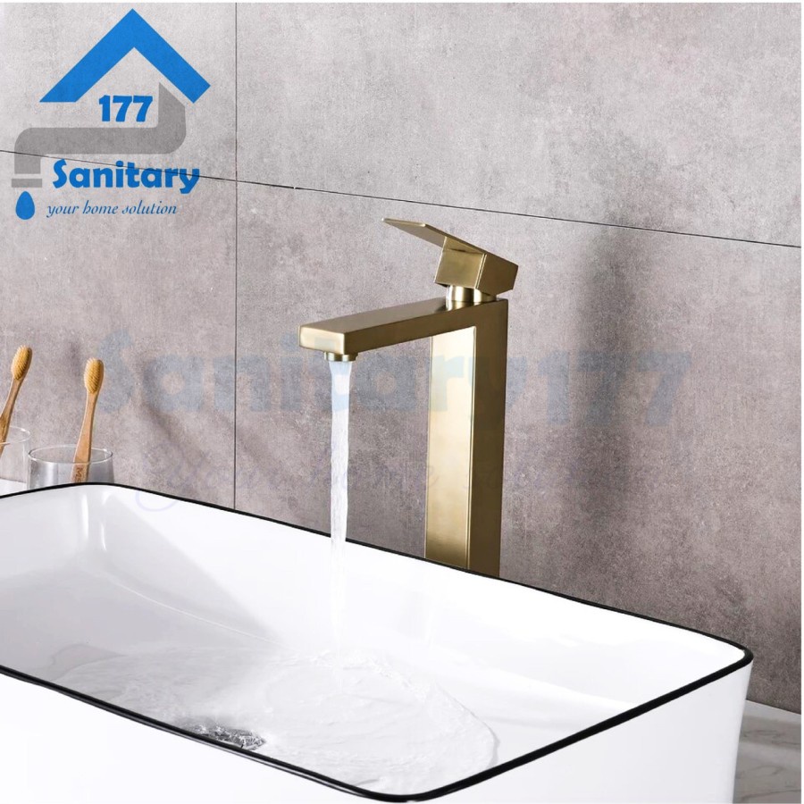 Kran Washtafel Up Down Kuningan 421 Gold - Keran air Wastafel Brass Cuci Tangan Emas Antik Minimalis