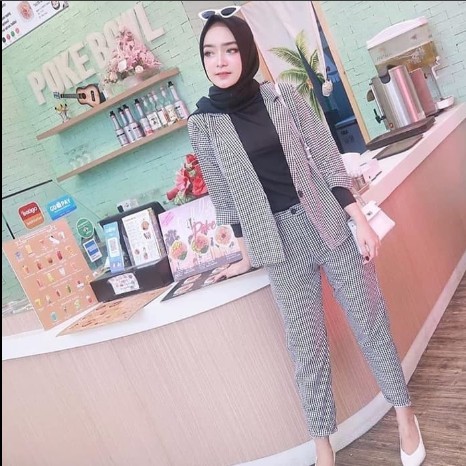 TERMURAH STELAN WANITA  KEKINIAN AQ02 TARTAN  2IN1 