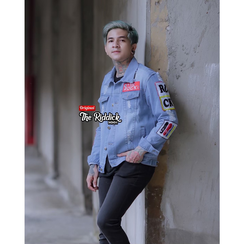 ROCAFELA - Jaket denim Sobek Terbaru 2022 / Jaket Denim Bio Blits / Jaket Pria / Jaket Jeans Bordir Trendi