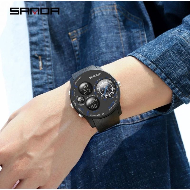 Jam Tangan SD6036 Jam Tangan Pria Digital Analog Tali Rubber Dual Time Anti Air