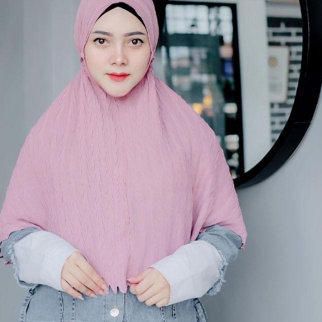 ORI NIRMALA Bergo Plisket Padi Ceruty Babydoll Non pet Hijab instan Maryam Prisket Tali ☛