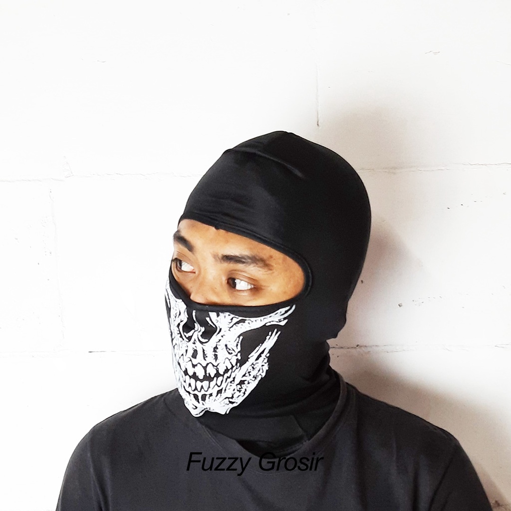 Masker Ninja Full Tengkorak Motif Randem - Masker Baff Hitam Tengkorak Motif Randem