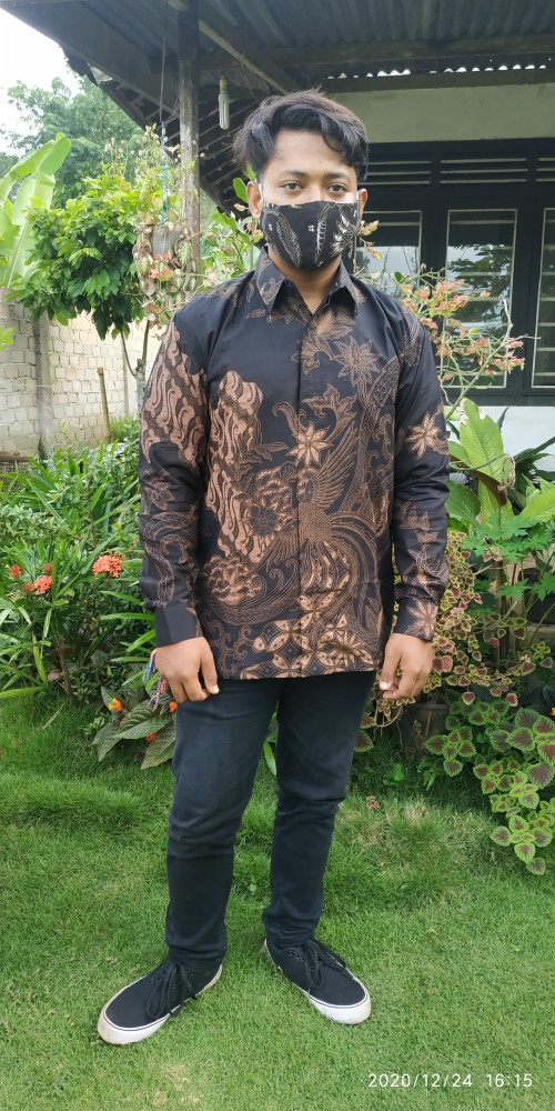 Batik Premium Pria Kemeja Batik Prabu Lengan Panjang Lengan Pendek Peksi Hitam Seling