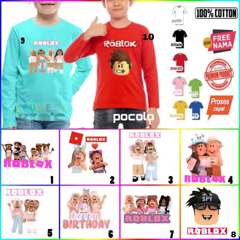 kaos anak roblox lengan panjang bahan premium(free nama)