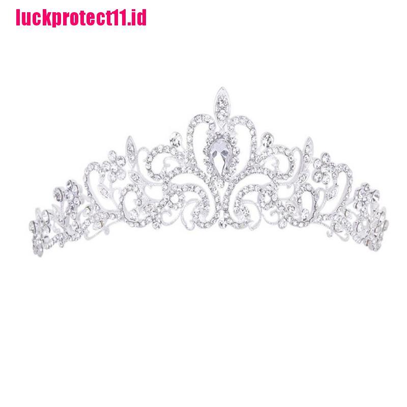 (LUCK) Mahkota / Tiara Hias Berlian Imitasi Gaya Elegan Untuk Pengantin Wanita