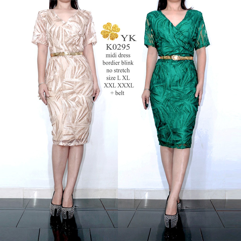 Dress midi bordier Bling blink bigsize - mididress sequin jala big size - midi dress  pesta K0295