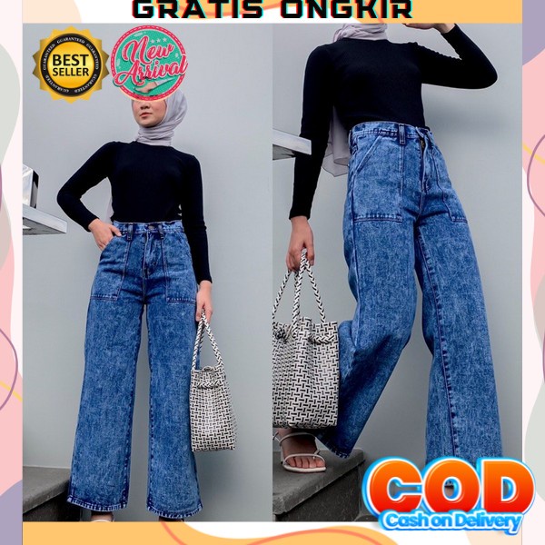 Celana Kulot Jeans Korea Jins Kekinian Jens Terbaru Cewek Wanita Celena Kulot Jins Cewek Korean Styl