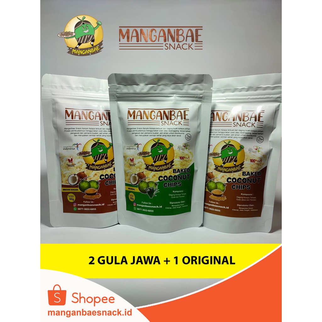 

2 GULA JAWA + 1 ORIGINAL Keripik Kelapa Manganbae Snack