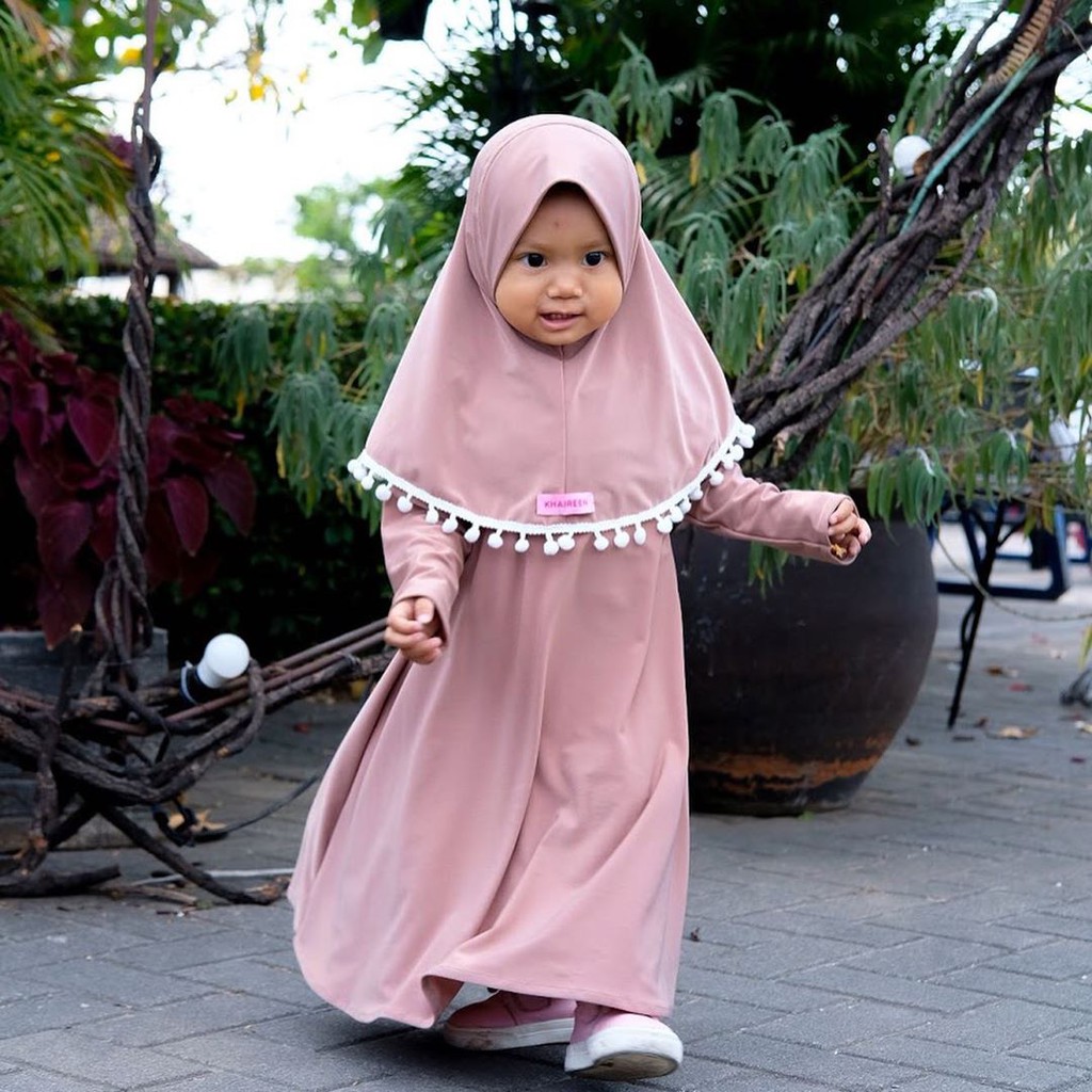 Gamis Bayi 1 Tahun / Gamis Bayi Perempuan Khaireen Pompom Newborn - 5 Tahun