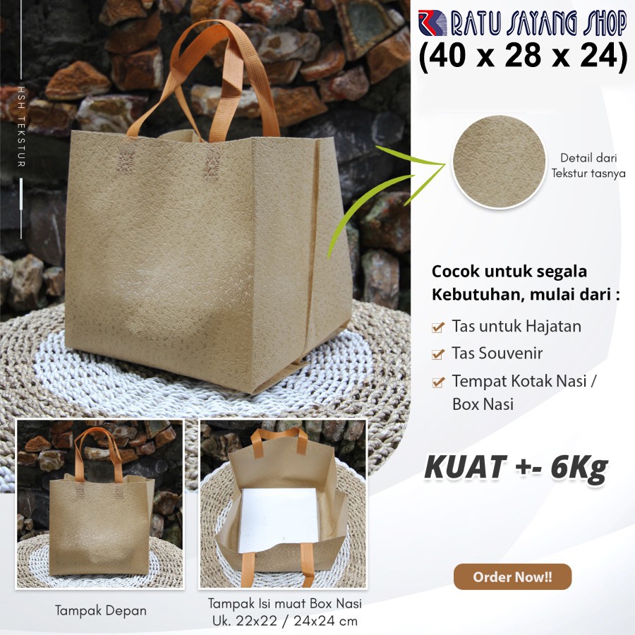 

TAS SPUNBOND KOTAK NASI| TAS HAJATAN TEXSTUR MODEL KRS (40X28X24)