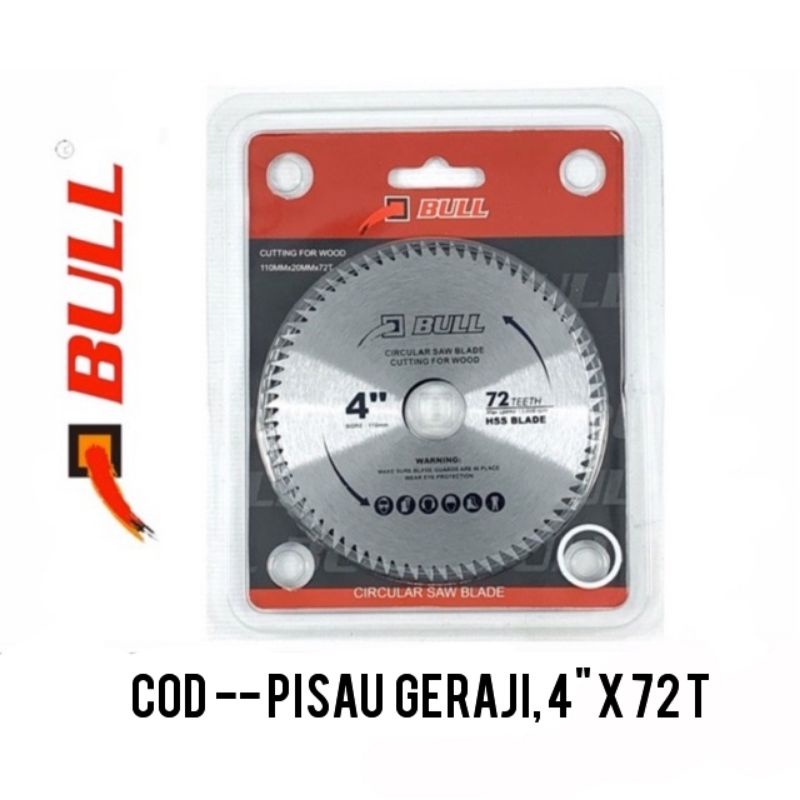 

BULL Mata Pisau Kayu Circle Circular Saw 4 Inch 72T Wood Circular Blade Saw Mata Pisau Mesin Potong Gergaji Kayu -- COD