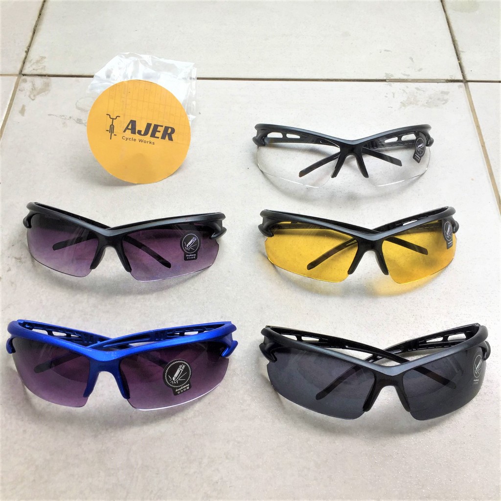 Kacamata hitam sepeda olahraga outdoor hiking Lensa UV transparan lensa kuning ungu