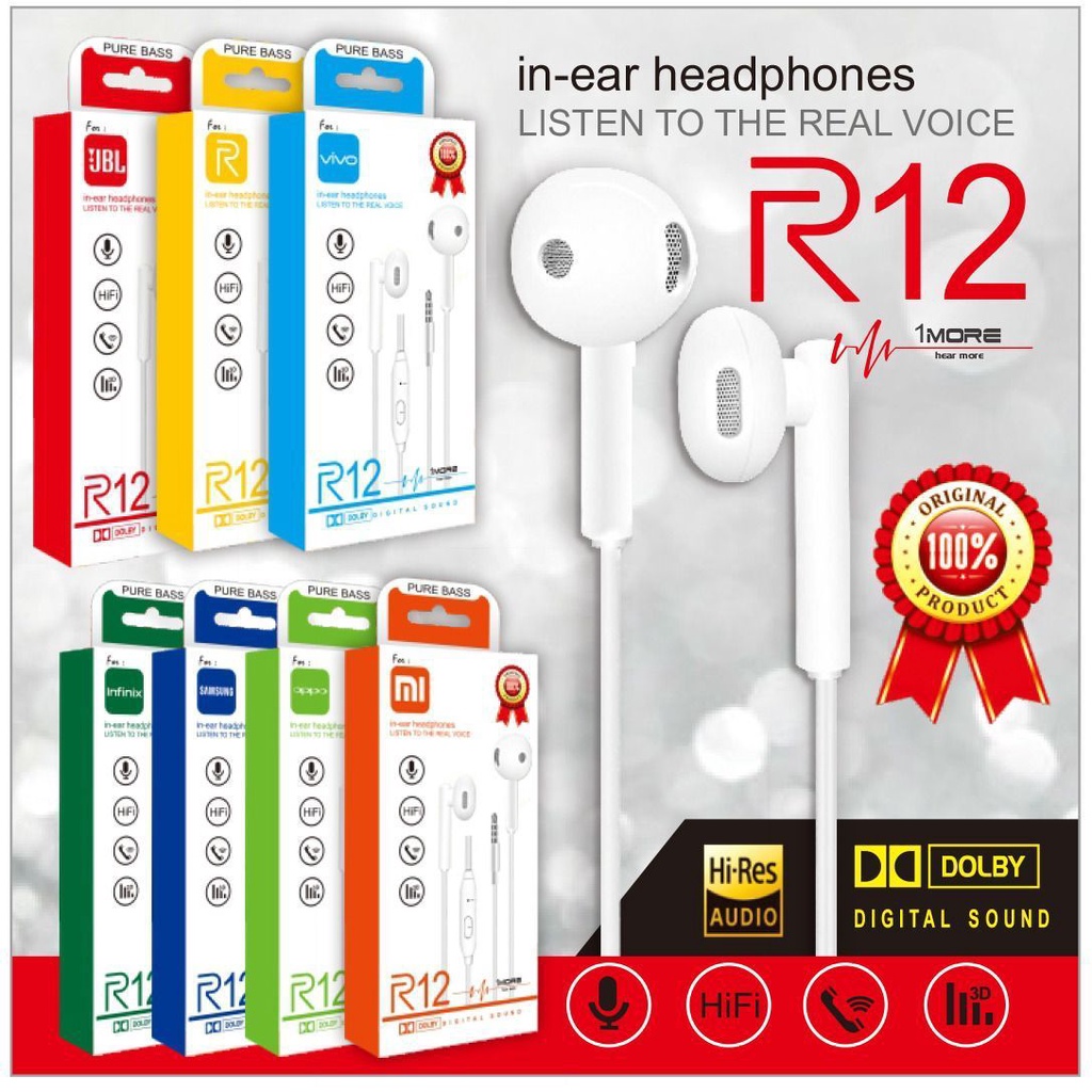 (ba) Headsfree Original Brand Seri R-12 All Brand In-Ear Headphones