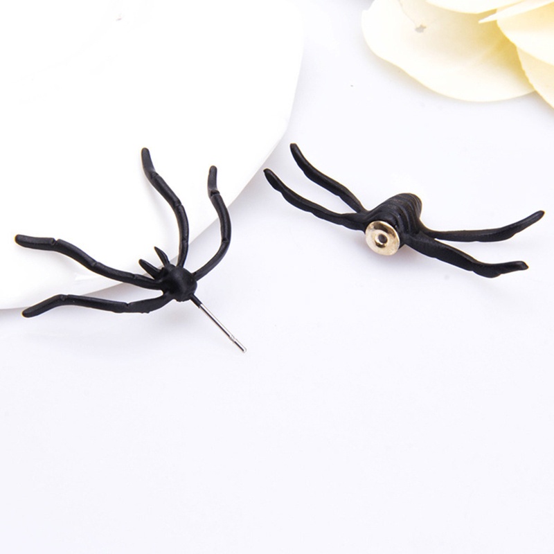 Anting Stud Desain Laba-Laba Warna Hitam Bahan Alloy Gaya Punk Untuk Pesta Halloween