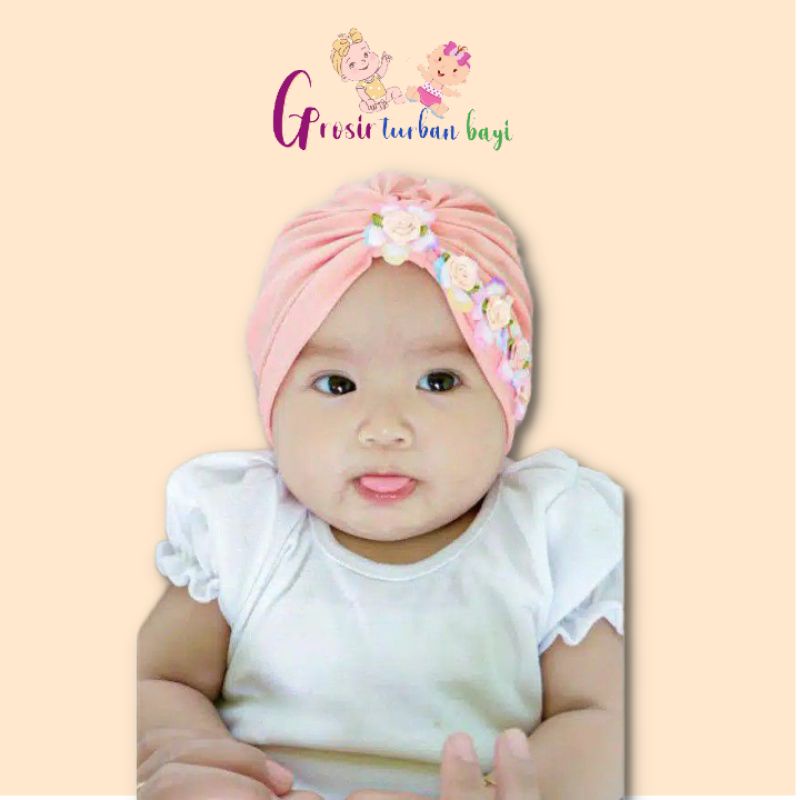 turban bayi bunga mawar samping/turban bayi perempuan newbron/ciput anak cewek/aksesoris bayi