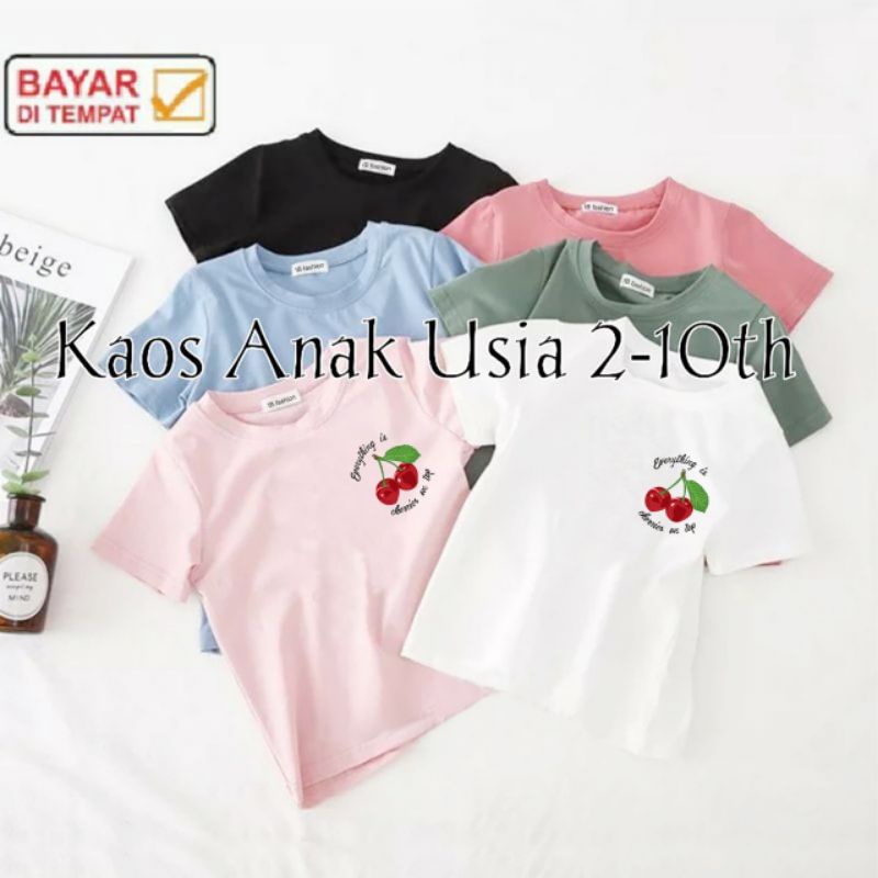 Baju Kaos anak Unisex Anak Laki laki Dan perempuan Cherry Baju Oblong Anak T shirt Ank cewek